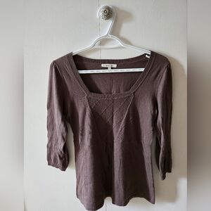 RW&CO. Brown Fitted 3/4 Sleeve Blouse
